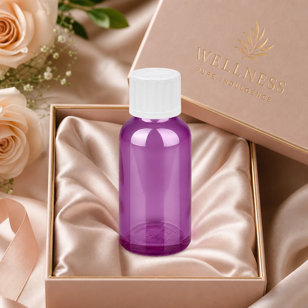 Hoogwaardige KiSi druppelfles 30ml in paars voor het professioneel doseren van actieve ingrediënten en essences