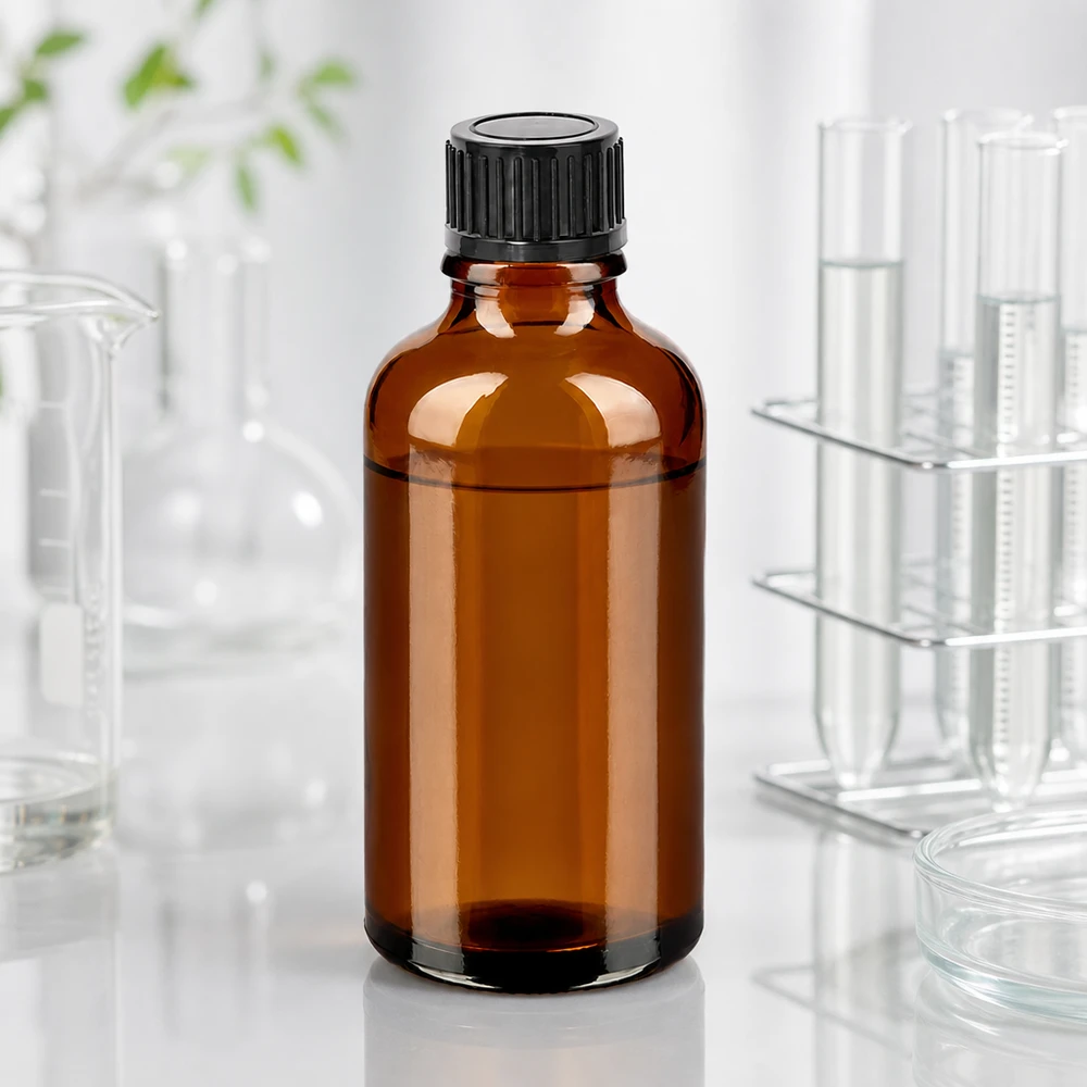 50ml fles 11mm SV zwart STD BrownLine UT18/50 Compacte 50ml amberkleurige glazen fles met zwarte schroefdop voor laboratorium- en medisch gebruik