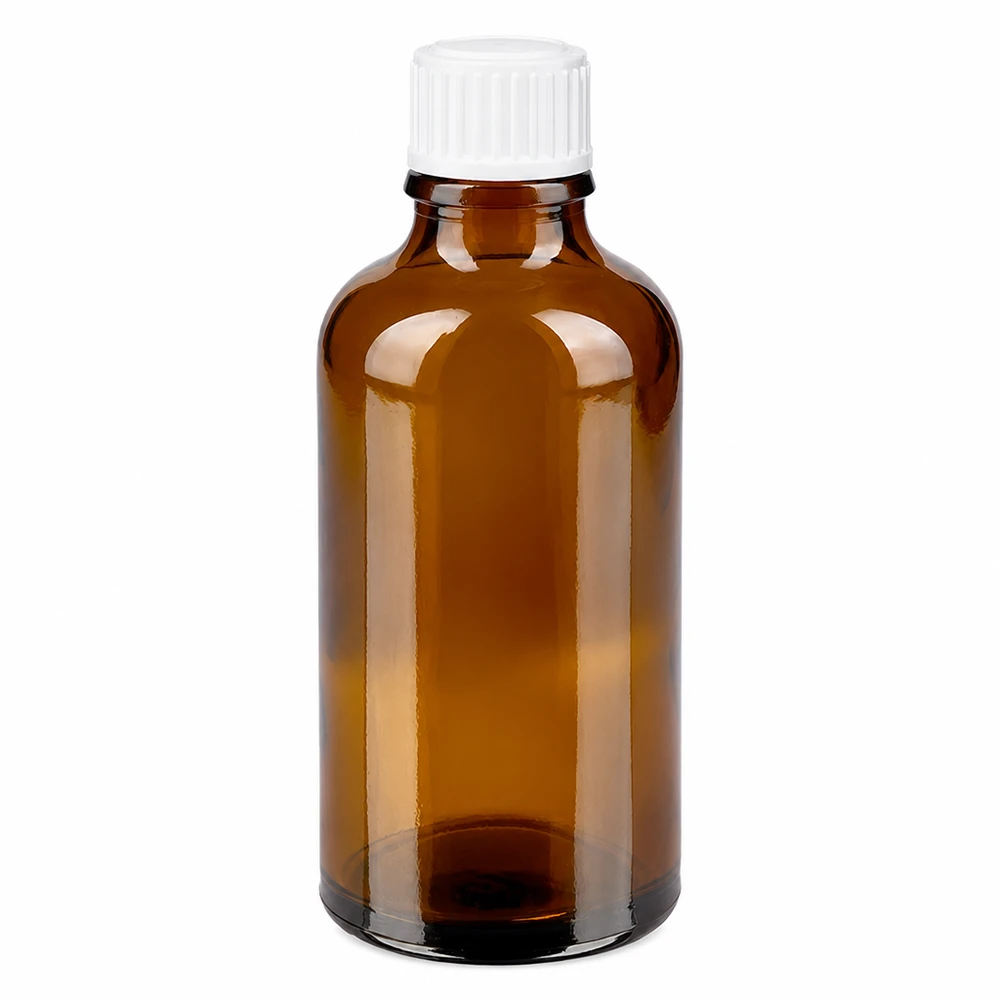Apothekersflesje van bruin glas met UV-bescherming, 50 ml, met witte druppeldop