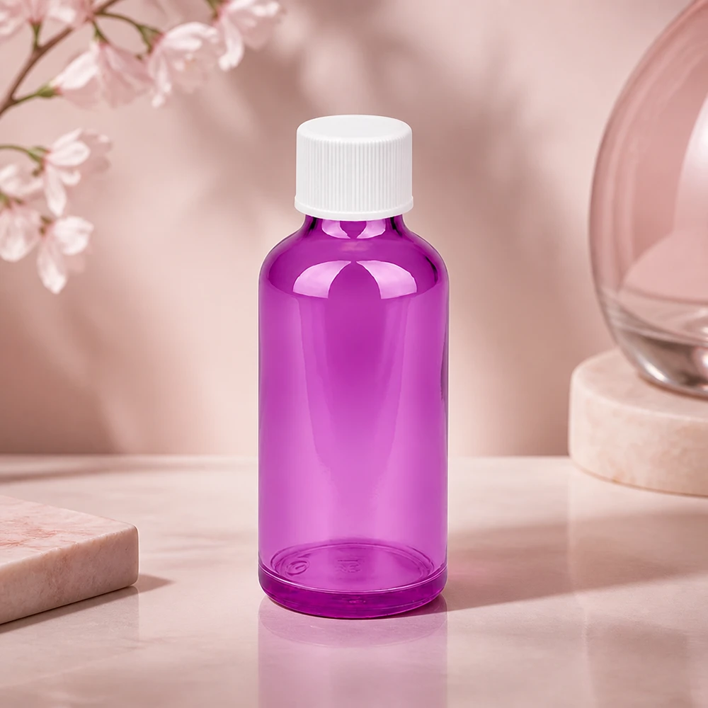 Robuuste 50ml fles met UV-bescherming door violet glas voor lichtgevoelige stoffen