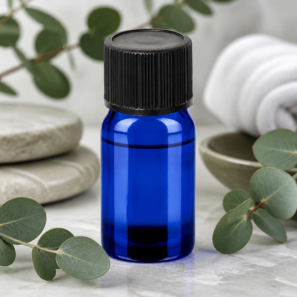UV-beschermend blauw glazen flesje van 5 ml met druppelaarinzet voor lichtgevoelige stoffen