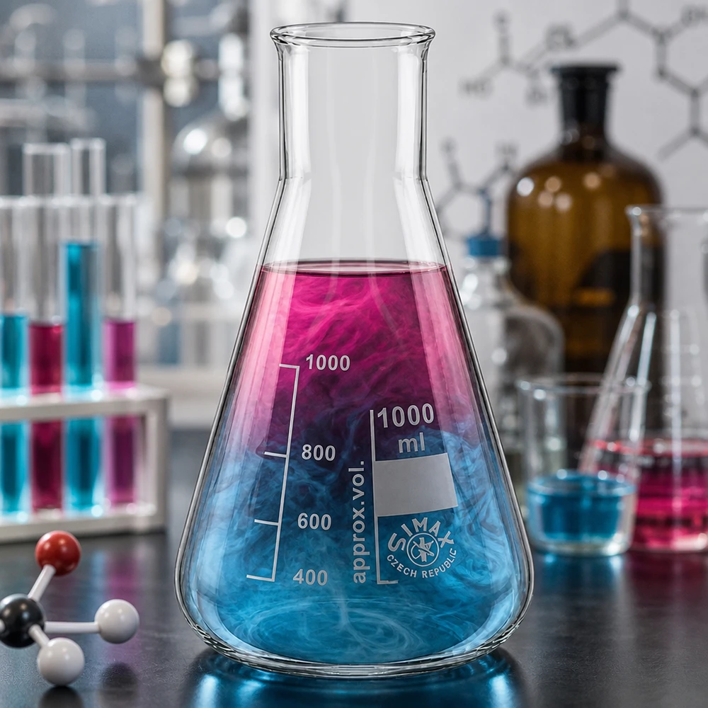 Erlenmeyer 1000ml wijde hals borosilicaat met afgeronde rand Erlenmeyer 1000ml wijde hals borosilicaat met afgeronde rand