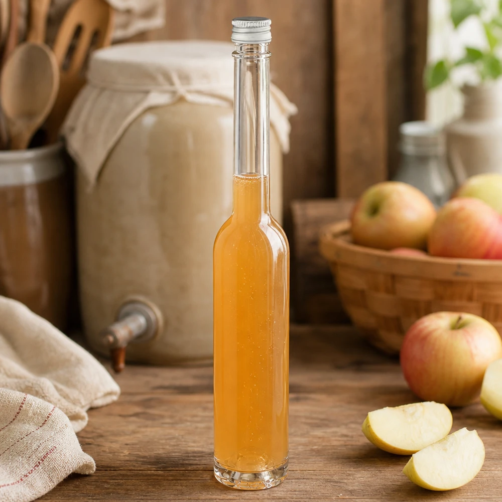 100ml glazen fles Toni slank design met zilveren schroefdop voor azijn en balsamico azijn