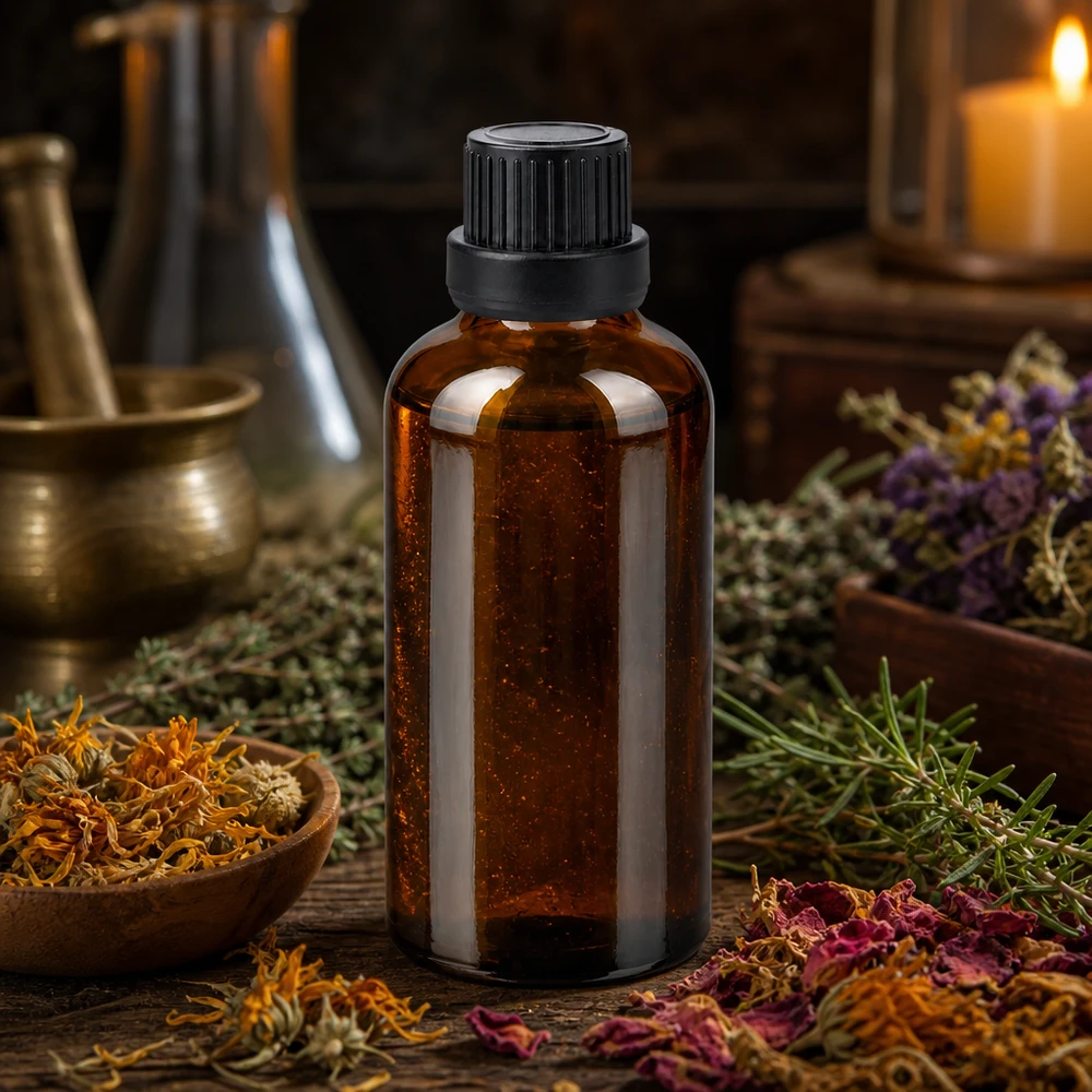 50 ml amberkleurige glazen fles met verzegelde sluiting garandeert hygiënische opslag van essences