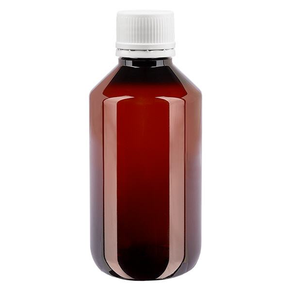 PET fles 200ml met wit OV fijn geribbeld PET fles 200ml met wit OV fijn geribbeld