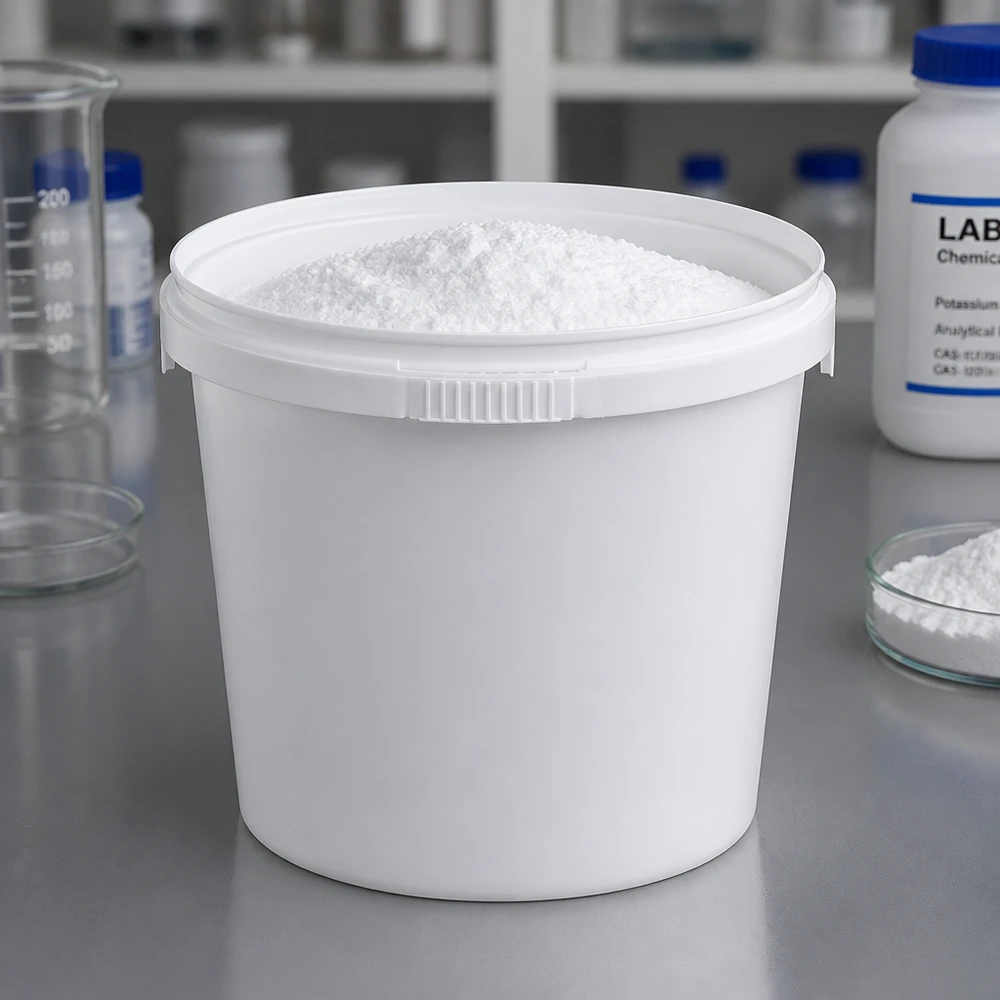 1 liter witte emmer zonder deksel Voedselveilige emmer van PP, 1 liter, wit, open aan de bovenkant, met witte poederinhoud, voor gebruik in het laboratorium