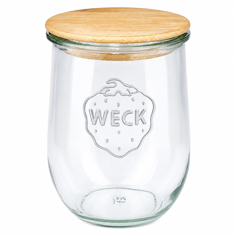 1062ml tulpenglas WECK RR100 met hout deksel WECK tulpenpot 1062ml RR100 met houten deksel Inmaakpot van glas met natuurlijk houten deksel