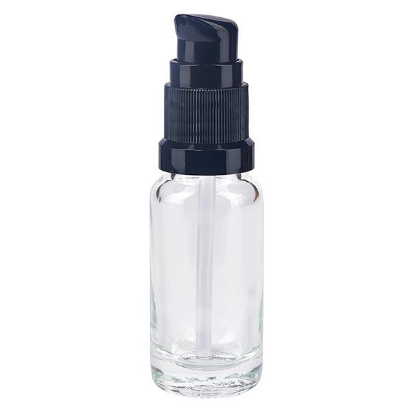 Helder glazen flessen 10ml met zwart pompsluiting Helder glazen flessen 10ml met zwart pompsluiting