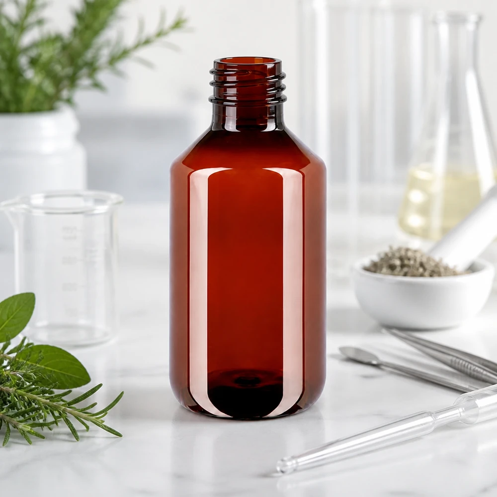 500ml PET medicijnfles - schroefsluiting VR wit - doseerbeker 30ml blank Medizinflasche 500ml aus hochwertigem PET Material bernsteinfarben lichtundurchlässig für Apotheken