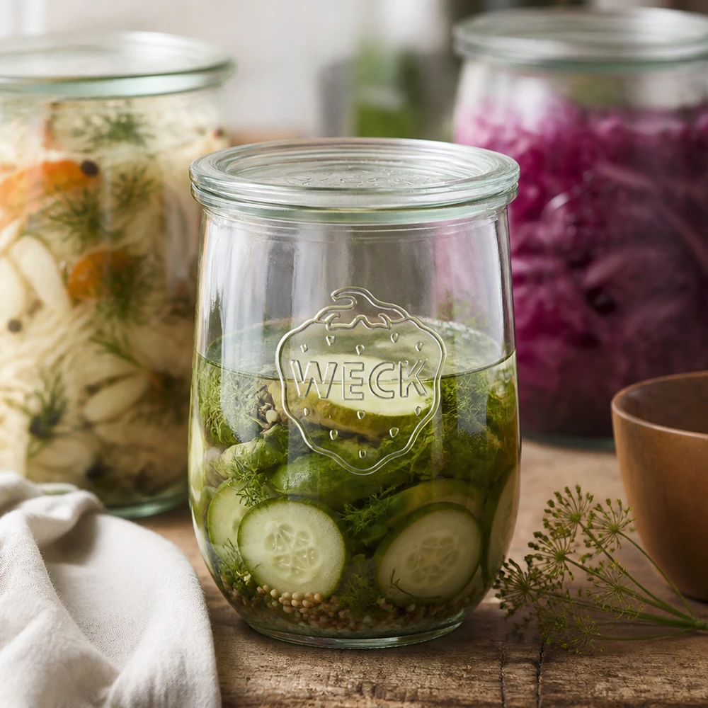 WECK tulp pot 1062ml ingemaakte komkommers dille kruiden gefermenteerde groenten RR100 pot deksel conservering