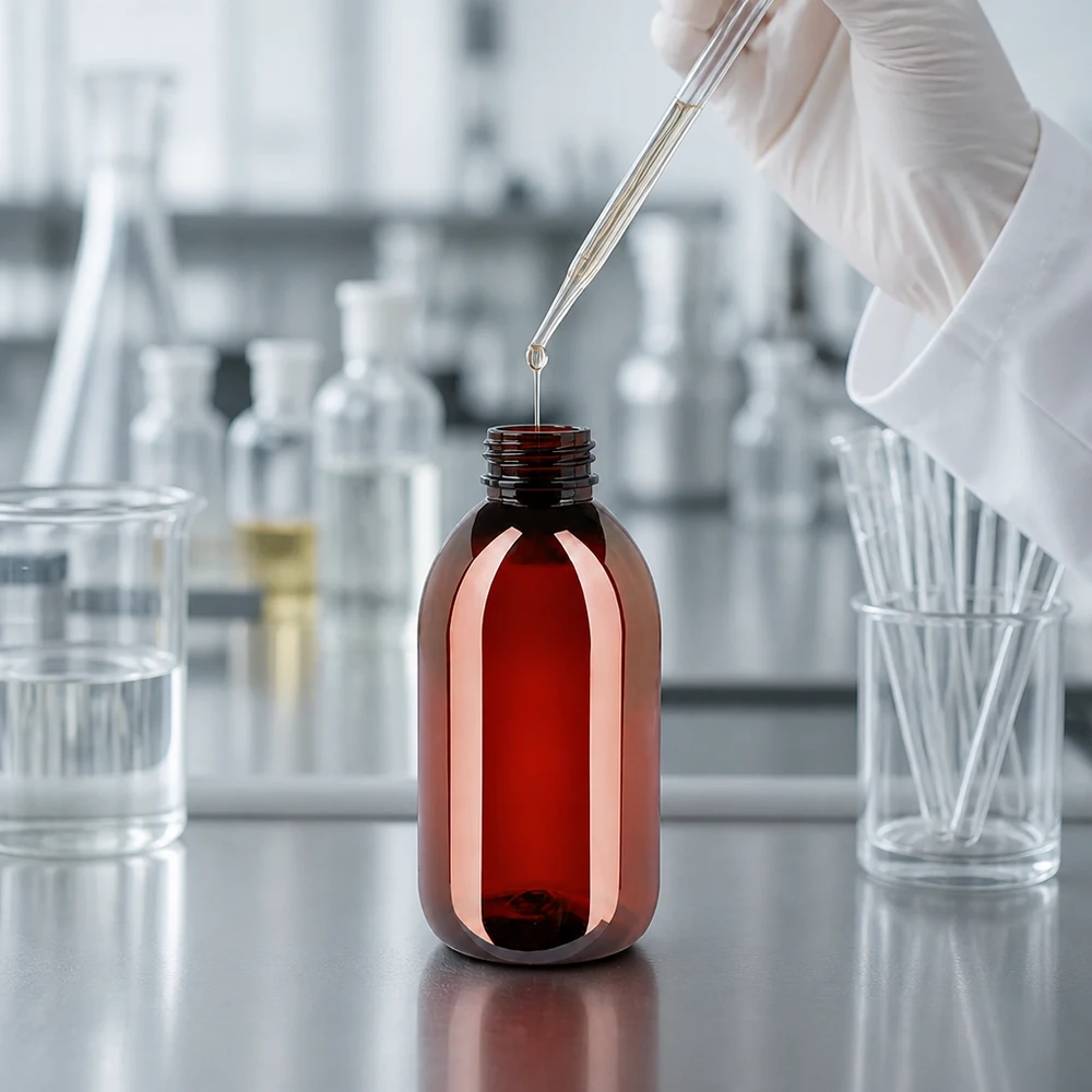 Lichtwerende bruine PET-apothekersfles van 250 ml, geschikt voor farmaceutische toepassingen