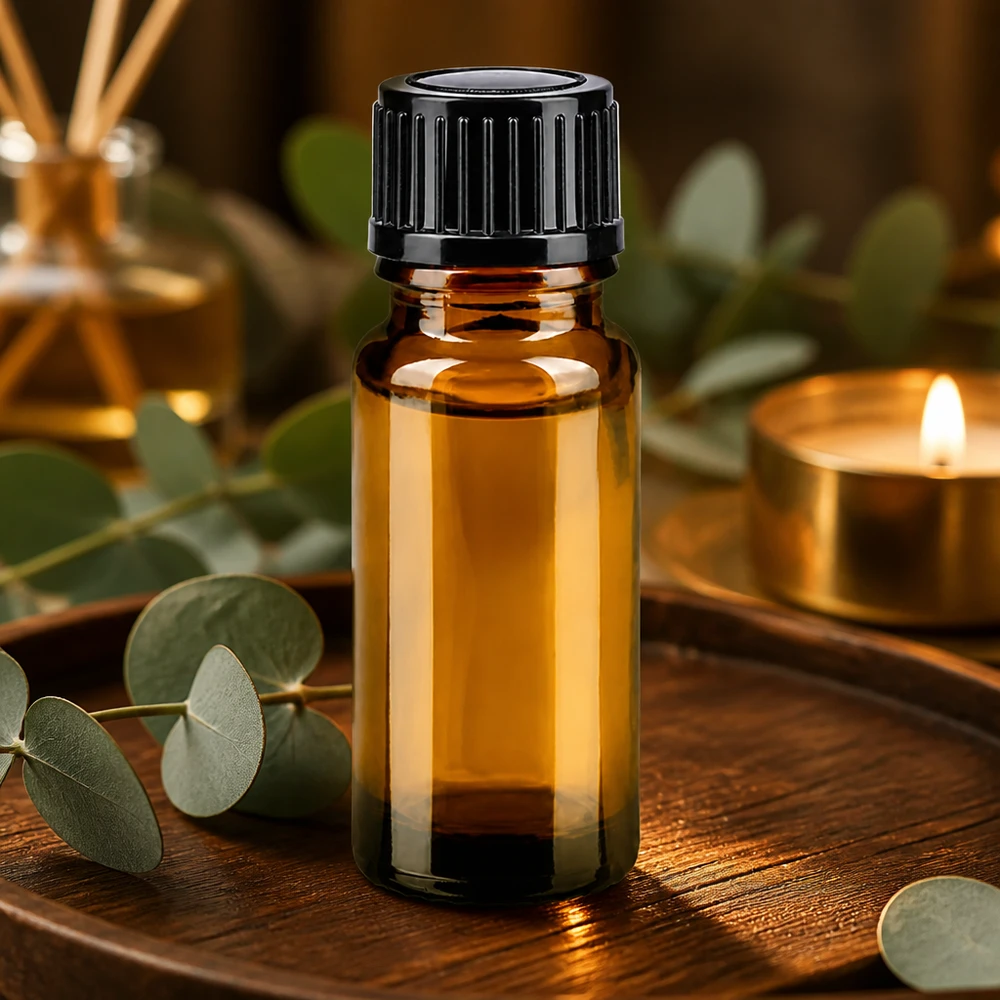 Bruine glazen flesje van 10 ml met zwarte druppeldop, ideaal voor natuurlijke cosmetica en oliën