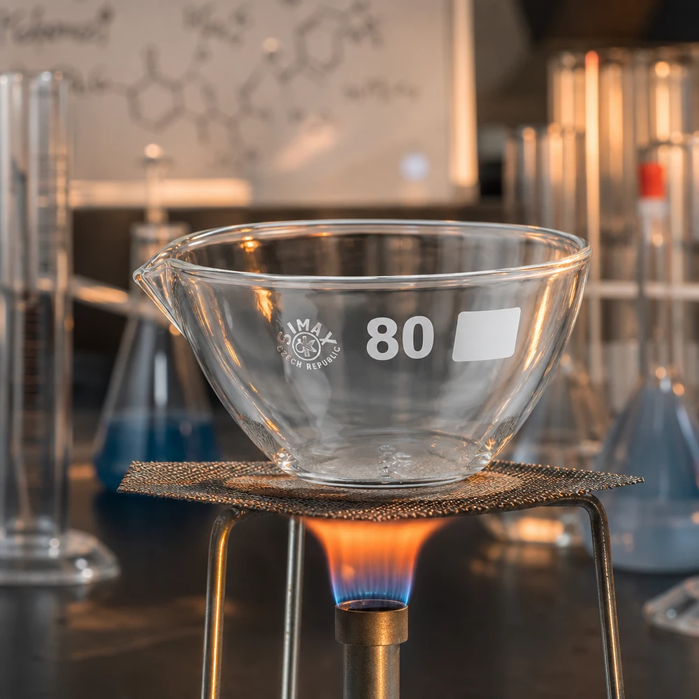 Dampbakje van laboratoriumglas 80 mm transparant met schenktuit voor thermische toepassingen