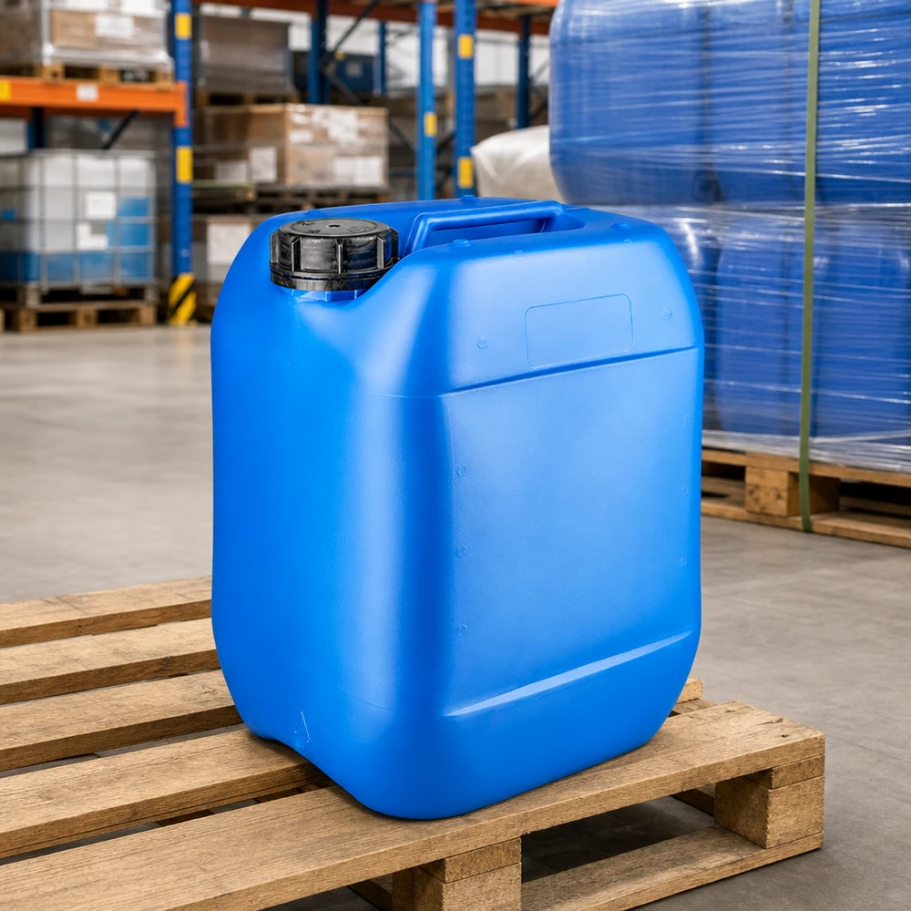 Canister 10 liter blauw met schroefdop OV Blauwe jerrycan van 10 liter met OV-schroefdop voor de opslag van vloeistoffen in het magazijn