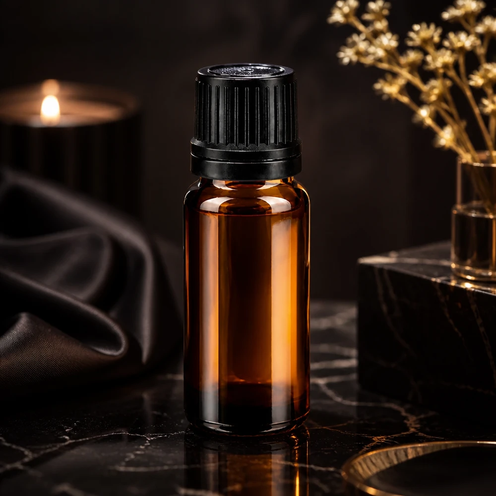 Hoogwaardig bruin glazen flesje van 10 ml met kindveilige OV-sluiting in een luxueuze productverpakking