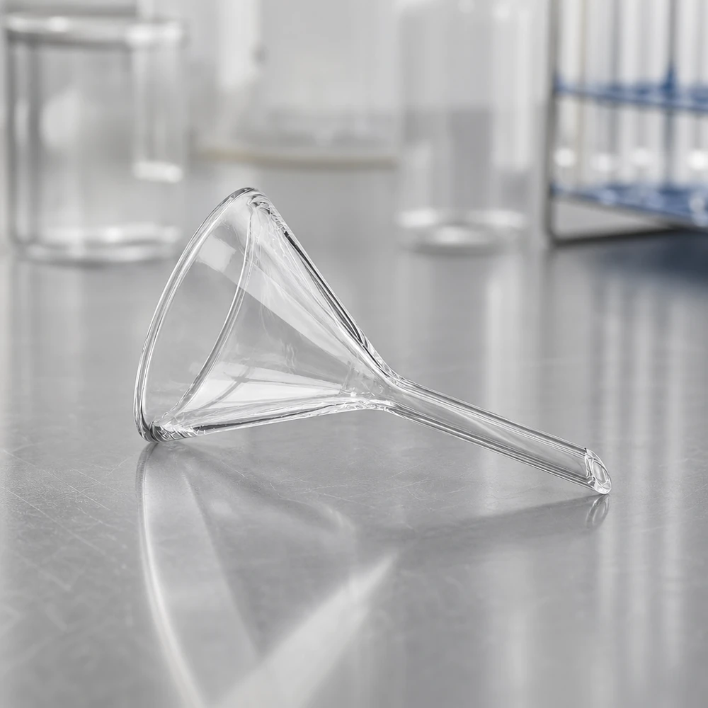 Transparante laboratoriumtrechter van natronkalkglas met een diameter van 45 mm voor chemische toepassingen