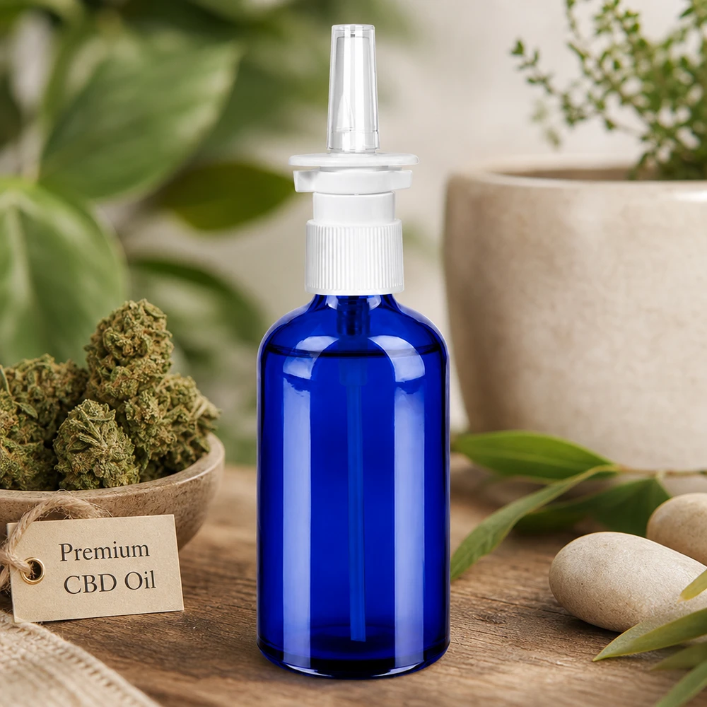 100ml neusspray flacon w./tr. STD BlueLine UT18/100 Medische glazen fles 100ml met nauwkeurig neusverstuivingssysteem voor therapeutische toepassingen