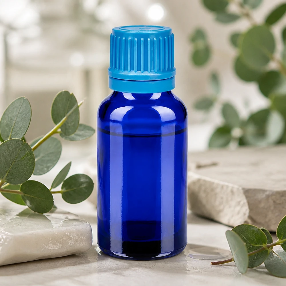 20ml flacon 11mm SV blauw OV BlueLine UT18/20 Hoogwaardige glazen fles van 20 ml met 11 mm schroefdraad en lekvrije schroefdop in blauw