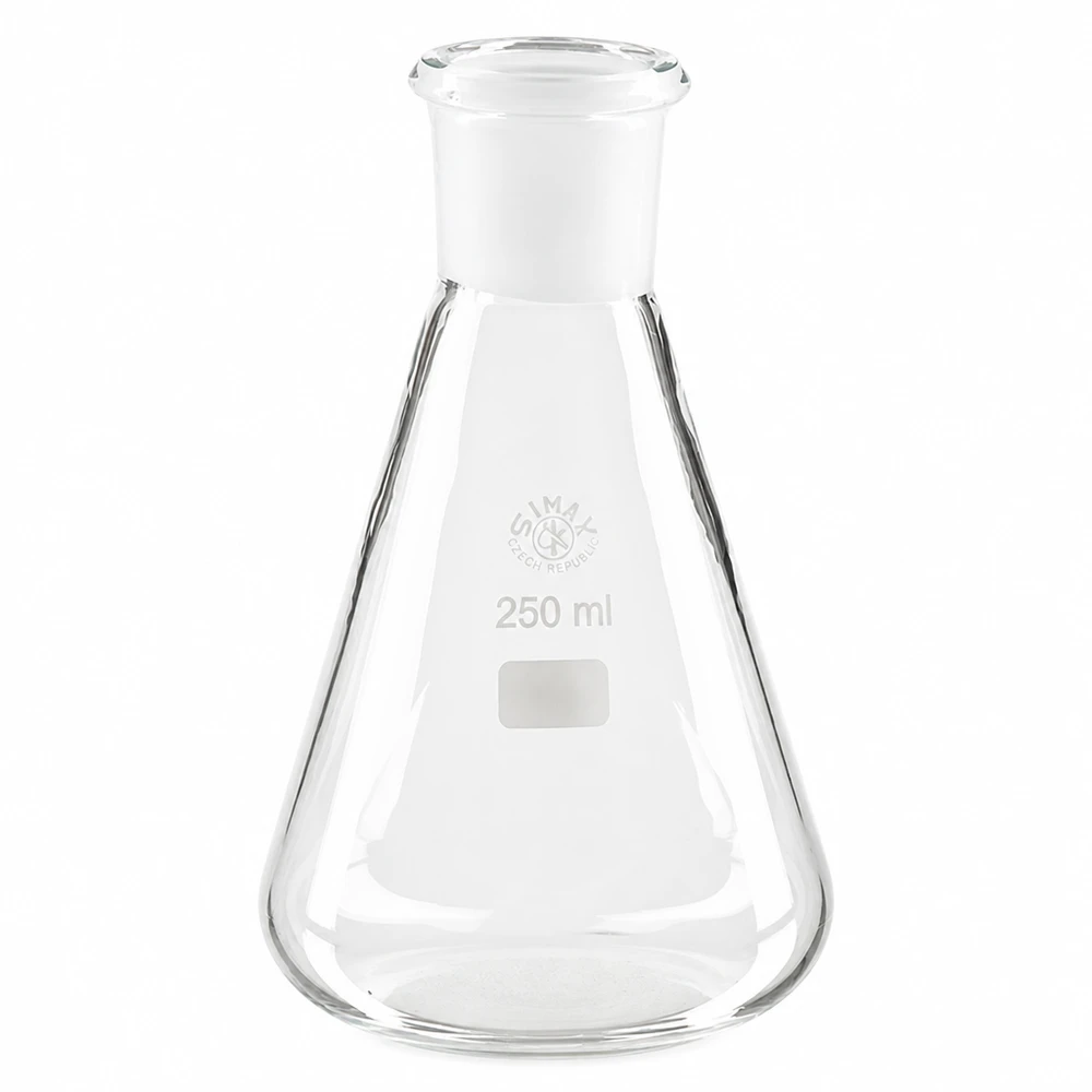 Erlenmeyer 250ml nauwe hals borosilicaat met slijpstuk 29/32 Erlenmeyer 250ml nauwe hals borosilicaat met slijpstuk 29/32
