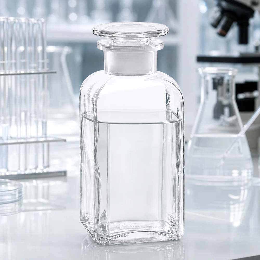 Glazen bewaarfles 350 ml, hoekig, met brede hals en glazen stop, voedselveilig, helder