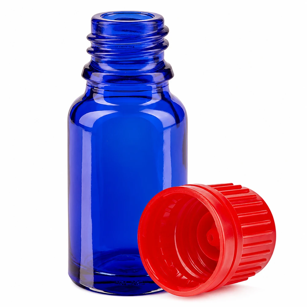 Compact 10ml BlueLine flesje met rode dop 11mm SV voor mobiele toepassingen onderweg