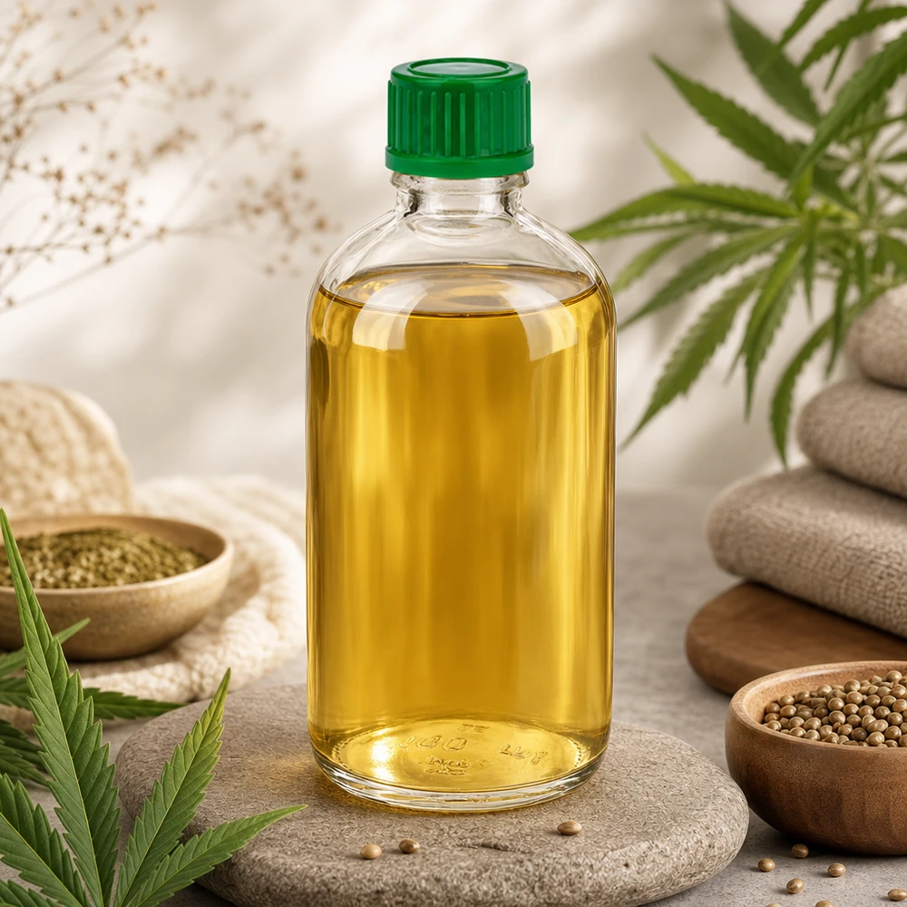 Doorzichtige fles van 100 ml met groene schroefdop voor hennepolie en natuurlijke cosmetica ClearLine UT18/100