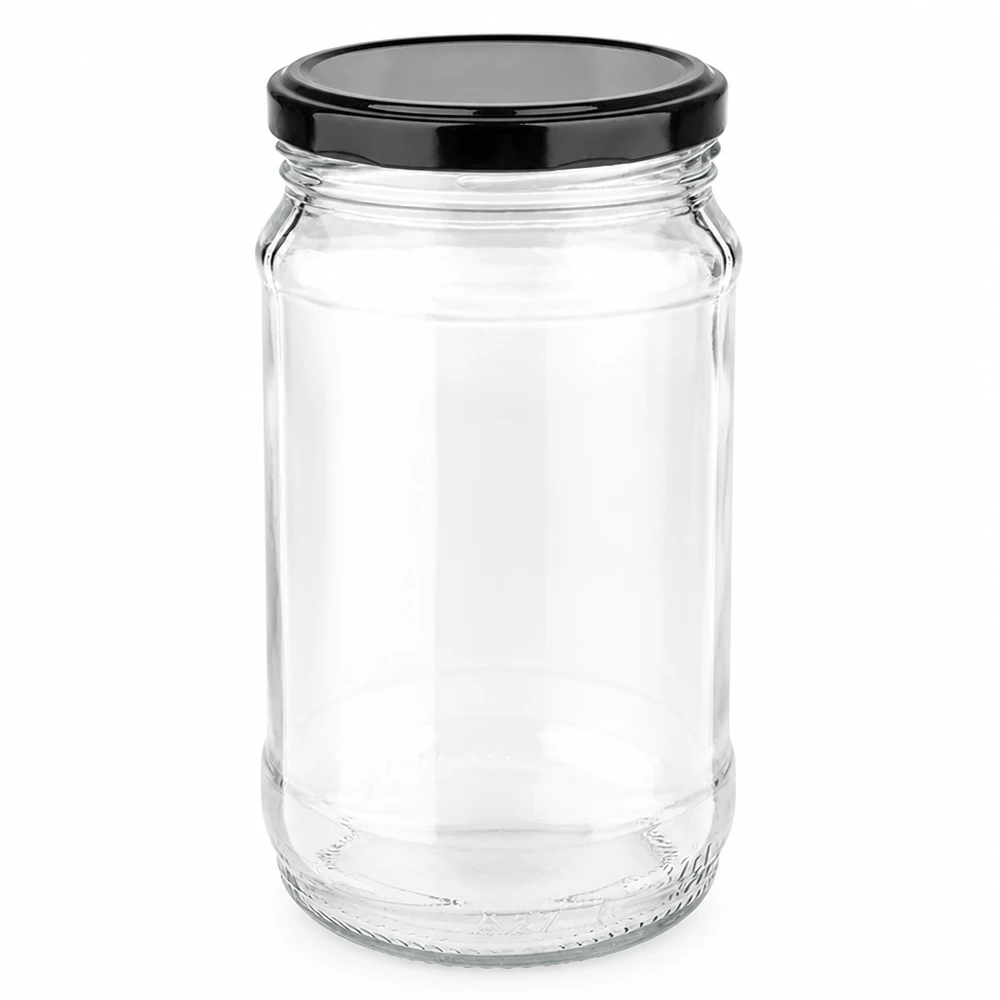 Rond glas van 370 ml + BasicSeal zwart UNiTWIST Lege voorraadpot van 370 ml van helder glas met een zwarte BasicSeal-deksel van UNiTWIST-merkwaliteit