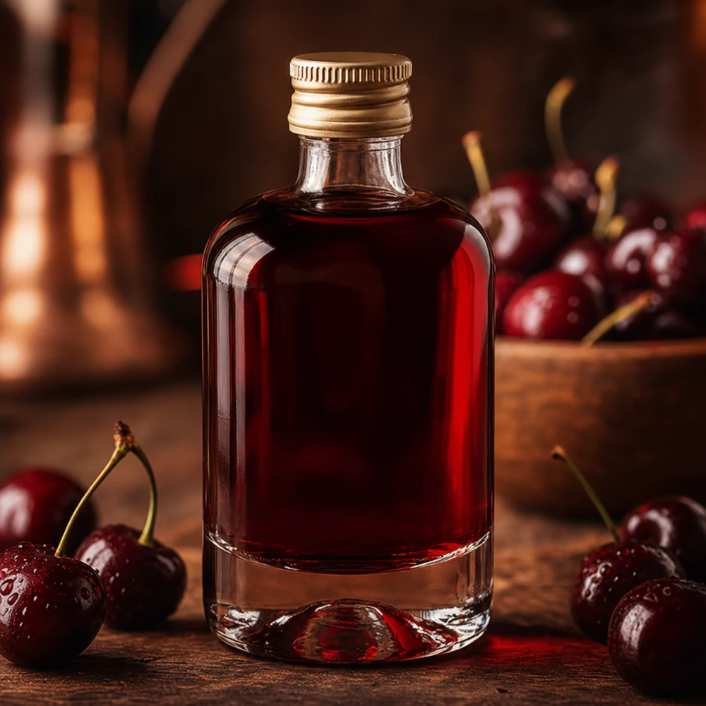 40 ml glazen fles Sara met schroefdop goud UNiTWIST® 40ml Glasflasche Sara mit Kirschlikör befüllt - edle Spirituosenflasche mit goldenem Verschluss für Obstbrände