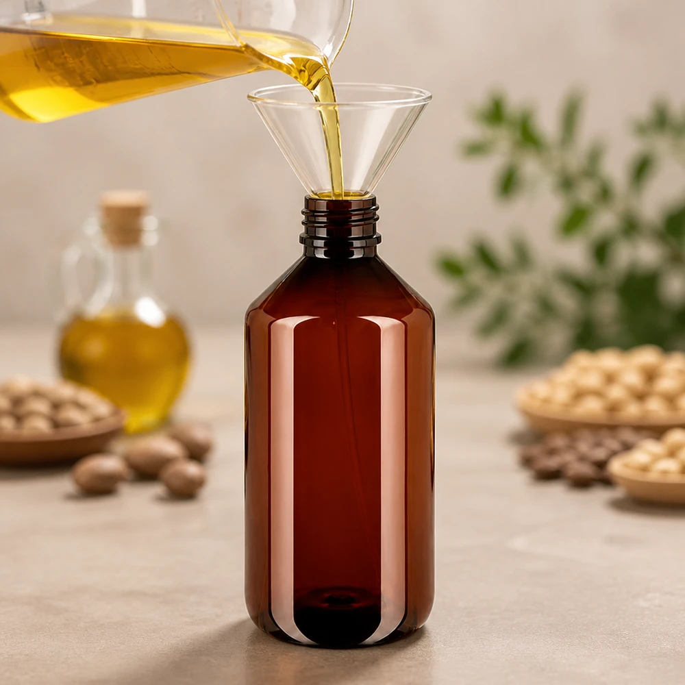 500 ml PET medicijnfles met verstuiver zwart GCMI 28/410 incl. dop transparant, standaard Robuste Kunststoffflasche 500ml in Braun mit weitem Schraubhals für viskose Flüssigkeiten