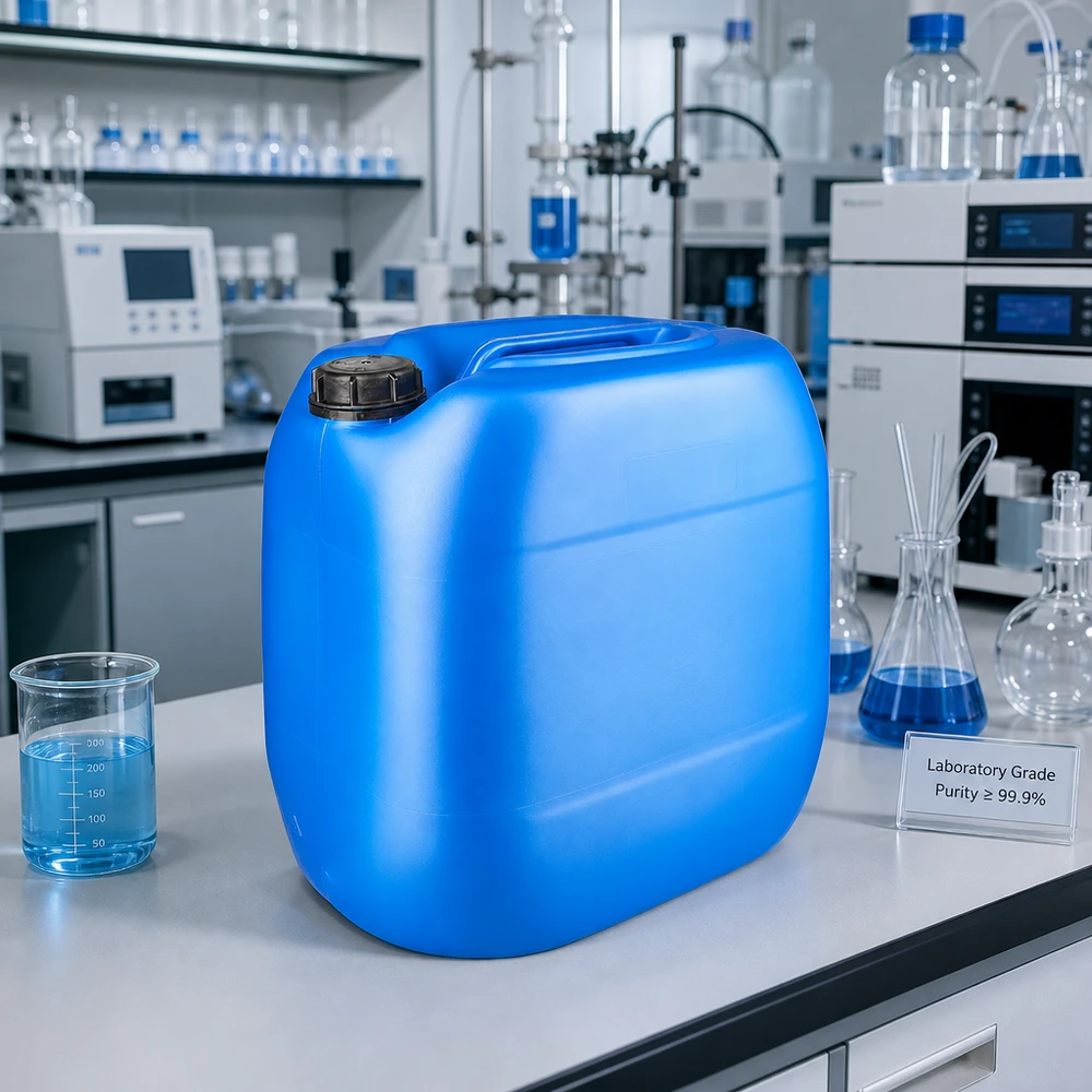 Blauwe voorraadcontainer van 30 liter met verzegeling voor vloeistoffen van laboratoriumkwaliteit, zuiverheid 99,9%