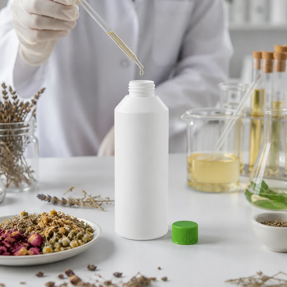 PET cilinderfles 250ml wit met schroefsluiting groen Stevige HDPE-apothekersfles van 250 ml, wit, voor het afvullen van plantaardige werkzame stoffen in het laboratorium