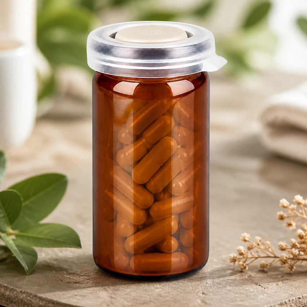 10ml tablettenglas bruin incl. klikdeksel (rolrand glas) Bruin apothekersglas van 10 ml met kliksluiting, ideaal voor het bewaren van voedingssupplementen