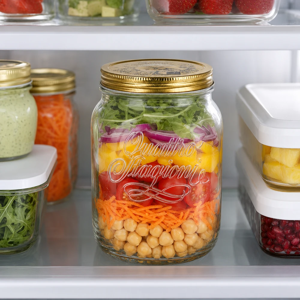 Quattro Stagioni 2 liter voorraadpot met gelaagde salade in de koelkast - perfecte voorraadpot voor verse salades