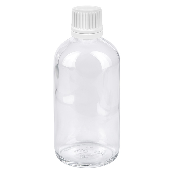 100ml druppelflesje 0.7mm wit OV ClearLine UT18/100 Doorzichtige glazen fles van 100 ml met witte verzegeling voor druppels en geneesmiddelen