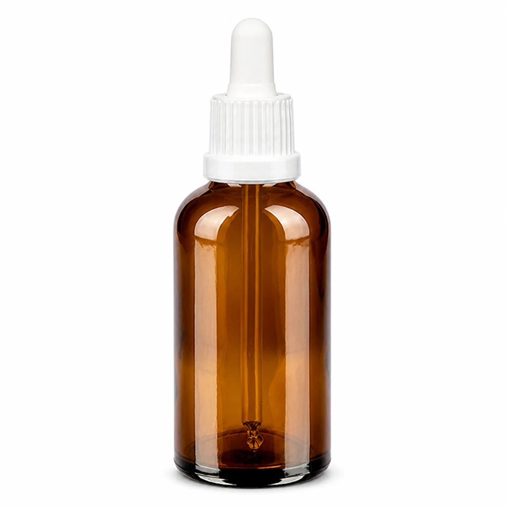 50 ml amberkleurige glazen pipetfles met witte dop voor het nauwkeurig doseren van vloeistoffen