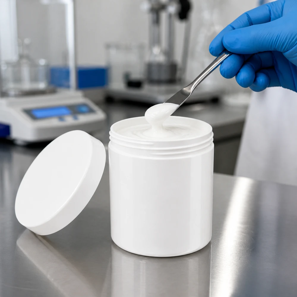 Zalfpot 800 g wit met schroefdeksel wit (PP) Stevige witte PP-kruik van 800 g met schroefdeksel voor cosmetische formuleringen