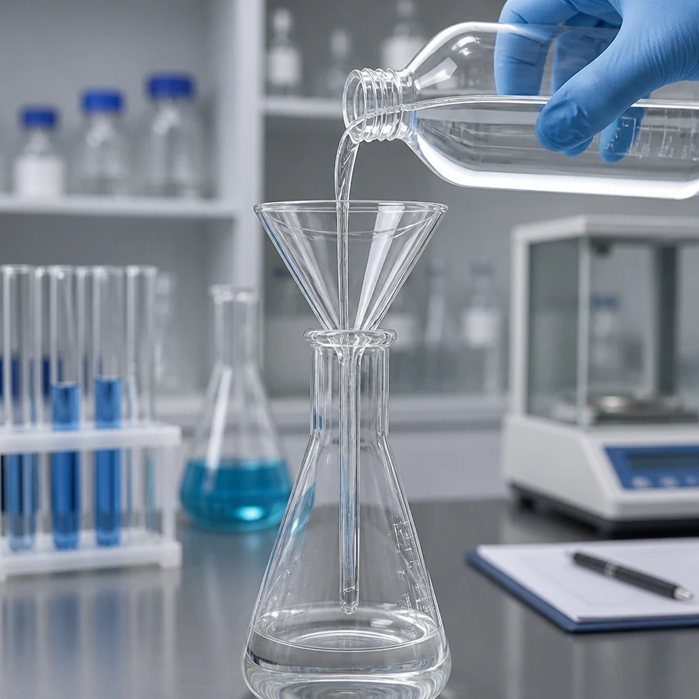 Natronkalkglas trechter met kort handvat en 60 mm opening voor chemisch laboratoriumwerk