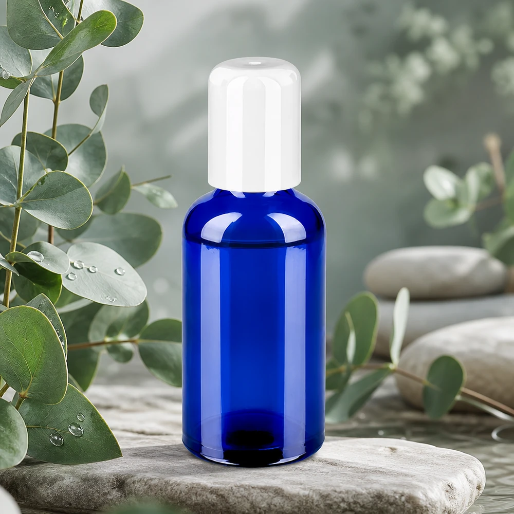 Professionele roll-on fles 50ml van UV-beschermend blauw glas voor cosmeticafabrikanten