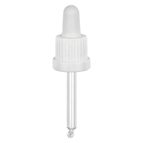 Glazen druppelpipet wit/wit 18 mm PL53.5 garantiesluiting (OV)