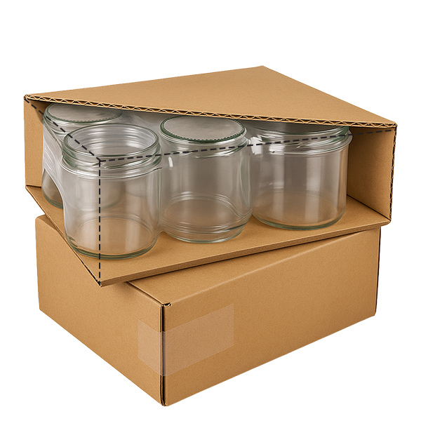 Honingpot 560 g met gouden BasicSeal UNiTWIST-deksel 408ml ronde pot set van 6 verpakkingen karton BasicSeal deksel rood wit geblokt inmaakpotten grootverpakking opslag