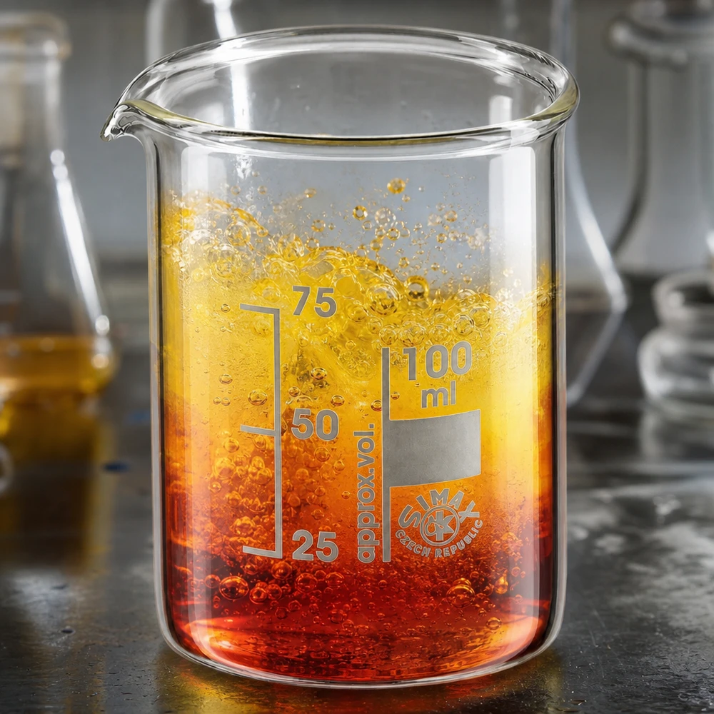 Maatbeker 100 ml met gekleurd chemisch mengsel en nauwkeurige volumeschaal