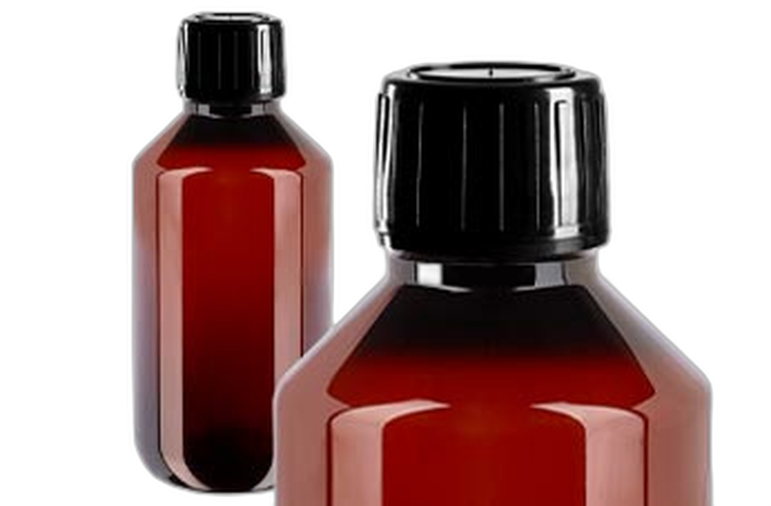 Bruine PET medicijnfles met zwarte spray dop