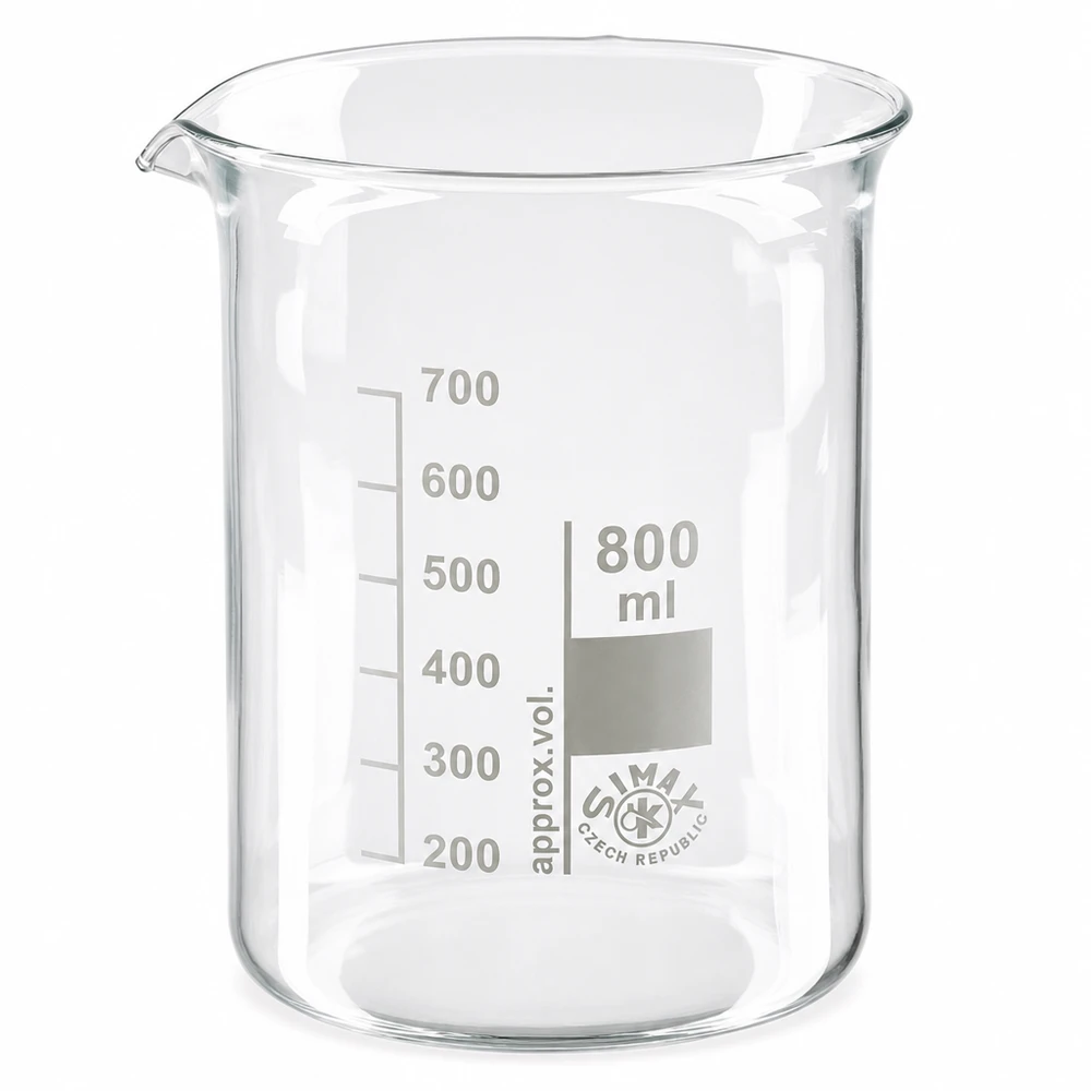 Bekerglas 800 ml van hoogwaardig borosilicaatglas met schenktuit voor nauwkeurig werken in het laboratorium