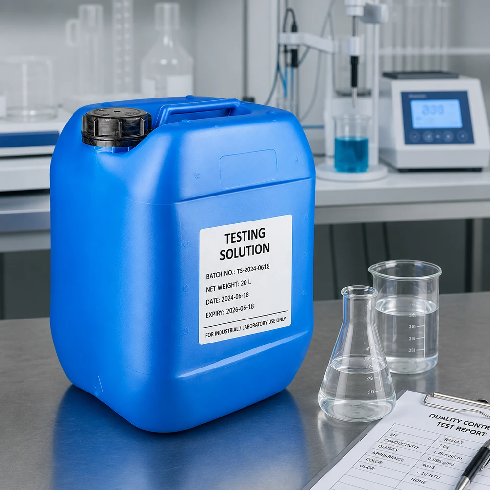 Stapelbare blauwe jerrycan van 10 liter met OV-sluiting voor het bewaren van laboratoriumchemicaliën