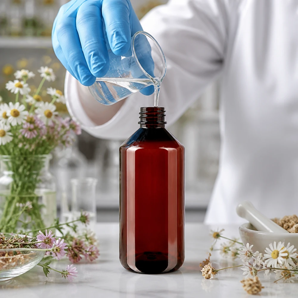 Navulfles van 1 liter, bruin PET, met klapsluiting voor vloeibare natuurproducten
