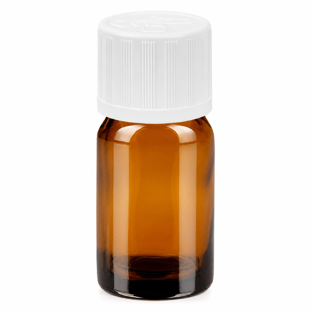 5ml bruin glazen flesje met witte schroefdop voor essentiële oliën en medicijnen