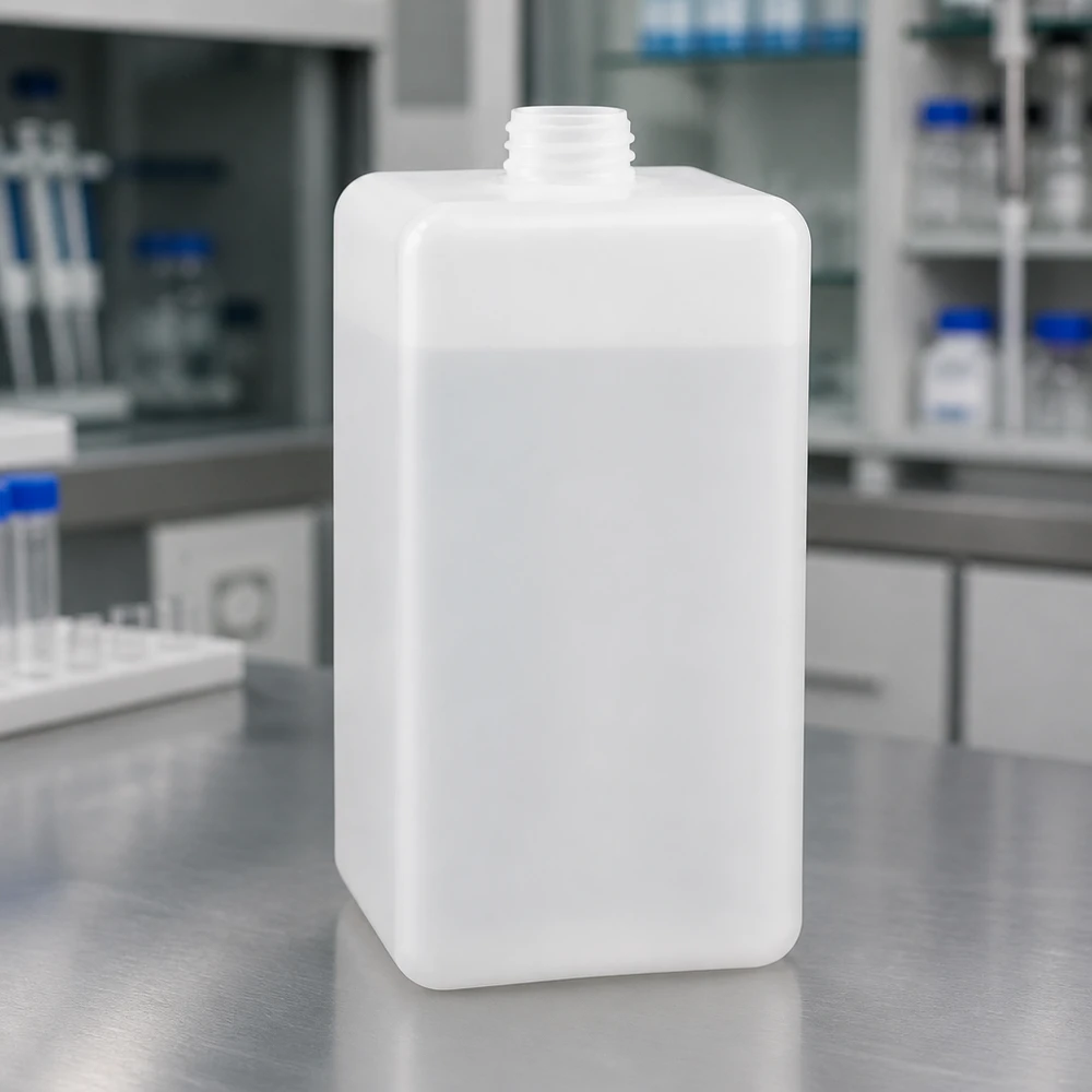 Chemicaliënfles 1500 ml, nauwe hals Laboratoriumflessen 1500 ml PE-HD, smalle hals, GL 32 schroefdraad, wit, doorschijnend, Reinlabor