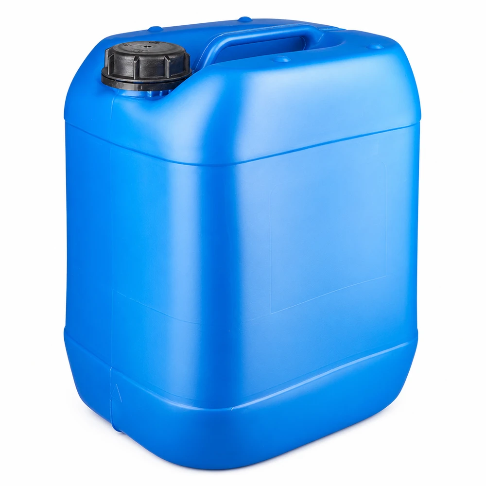 Stevige industriële jerrycan van 20 liter, blauw, van kunststof, met ergonomische handgreep