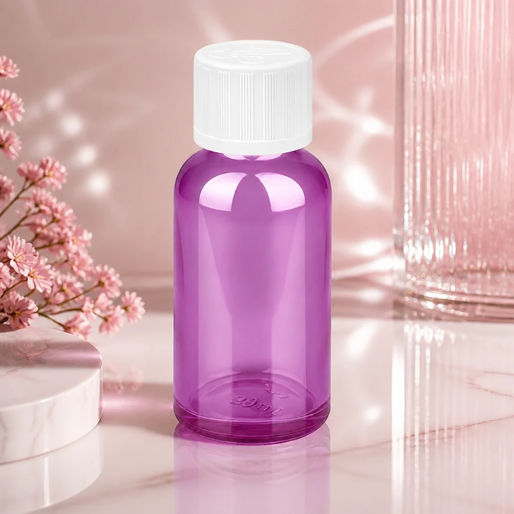 Hygiënische 30ml violette glazen fles met kindveilige dop voor farmaceutische toepassingen