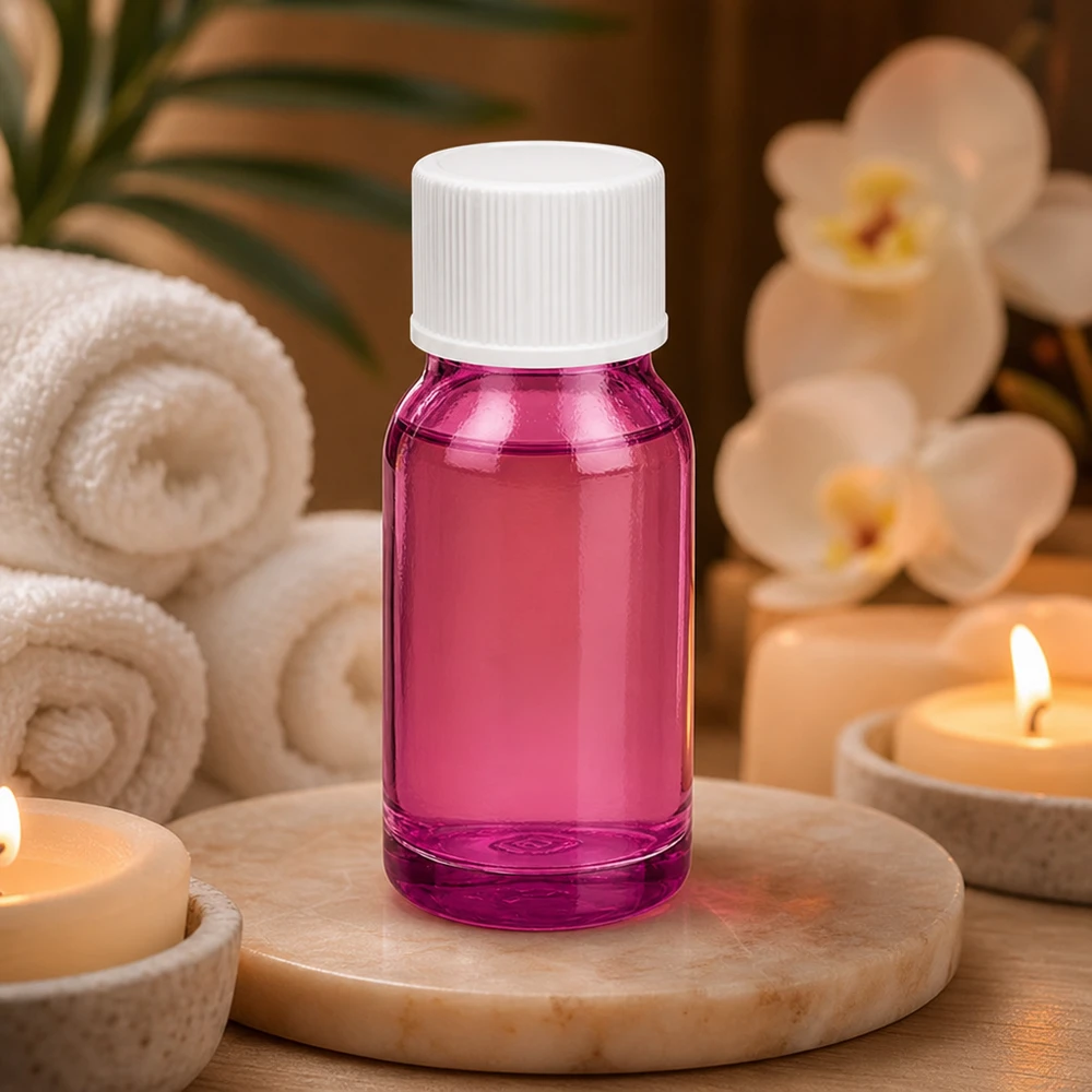 Praktisch 10ml flesje in violet met witte SV-dop voor aromatherapie en massageoliën